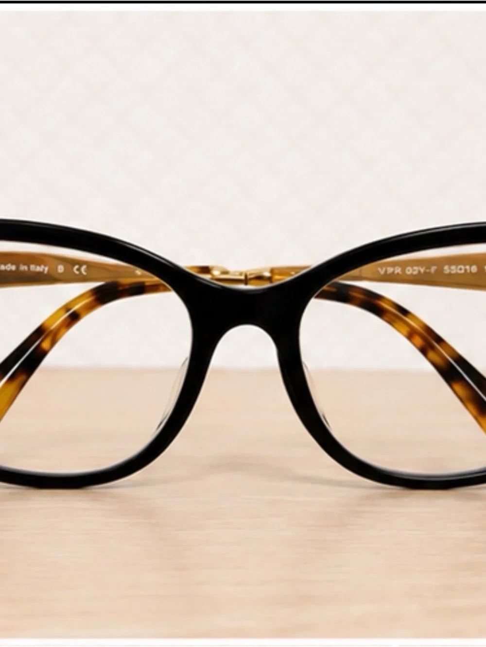 Prada Black Cat-Eye Eyeglasses Gold & Tortoiseshell VPR 02Y-F
